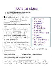 English Worksheet: New in class. Fill in the blanks