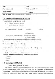 English Worksheet: Mid term test n 2 for 1stformers 
