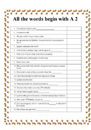 English Worksheet: All the words begin with A 2