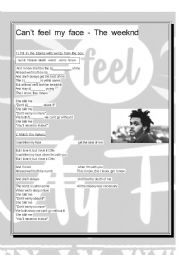 English Worksheet: Cant feel my face The Weeknd