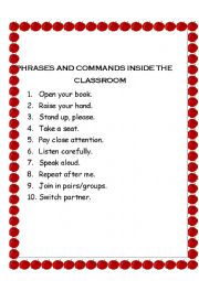 English Worksheet: Classroom commands