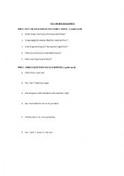 English Worksheet: test on interrogative word and use of auxiliary verbs
