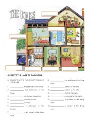 English Worksheet: Rooms of the house - There is/are - Prep. of place