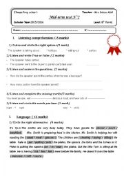 English Worksheet: Mid-term test 2 8th form