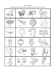 English Worksheet: 1-syllable Rhymes 1st grade