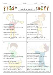 English Worksheet: I am a Fine Musician - part 1