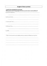 English Worksheet: Future Perfect - partner activity