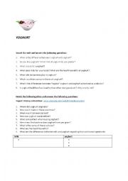 English Worksheet: Yoghurt 