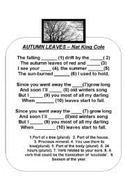 English Worksheet: AUTUMN LEAVES  Nat King Cole