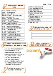 English Worksheet: VERB TO BE PAST