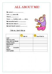 English Worksheet: all about me