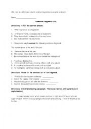 Sentence Fragments Quiz