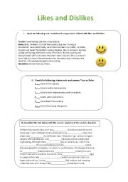 English Worksheet: Likes and dislikes