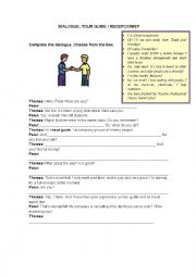 English Worksheet: Tourism - Dialogue between a tour guide and a hotel recepcionist