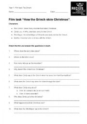Movie questionsheet for The Grinch