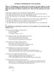 English Worksheet: Listening Test with Audio Files. B2.1 Level, higher Intermediate. Food and Music