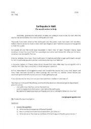 English Worksheet: Earthquake in Haiti : The world rushes to help