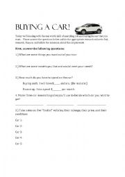 Buying a car worksheet, High School