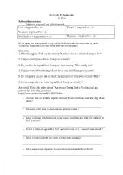 English Worksheet: Cultural Differences in Food