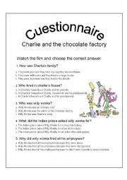 English Worksheet: Charlie and the chocolate factory Cuestionnaire