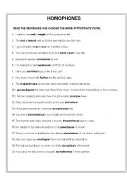 English Worksheet: Homophones