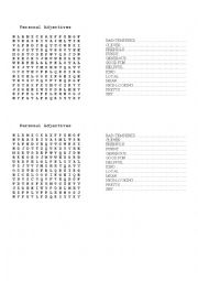 English Worksheet: Personal Adjectives wordsearch
