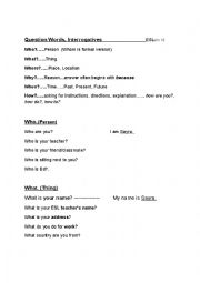 English Worksheet: Interrogatives, Question Words