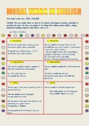 English Worksheet: Modal verbs Can or Could in english