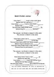 English Worksheet: SONG Blowing in the wind