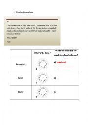 English Worksheet: My meals.  Reading an e-mail