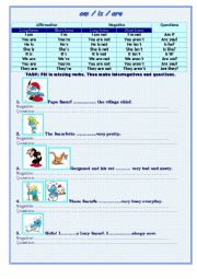 AM / IS / ARE - to be verb explanation and exercise with Smurfs.