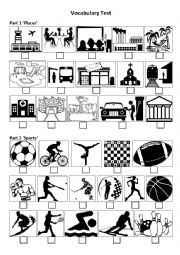 Listening Vocabulary Test (worksheet): Places and Sports