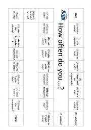 English Worksheet: How often game board