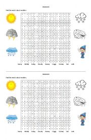 English Worksheet: Weather Word Search