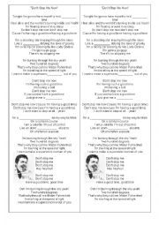 English Worksheet: Dont stop me now lyrics