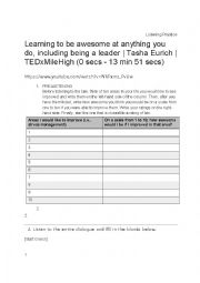 English Worksheet: TED Talk Long Listening Activity with Pre-Listening and Post-Listening Questions