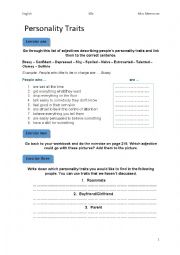 English Worksheet: Personality traits