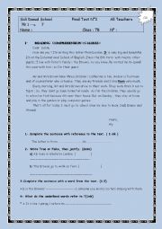 English Worksheet: 7th final test 3