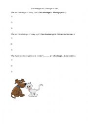English Worksheet: Pros and Cons of pets
