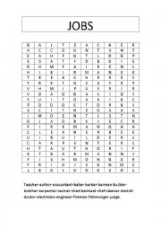 English Worksheet: JOBS - A wordsearch
