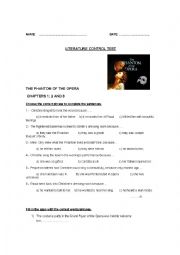 English Worksheet: The Phantom of the Opera- Test