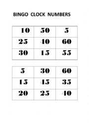 English Worksheet: BINGO CLOCK NUMBERS