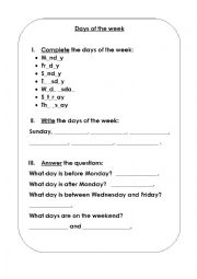 English Worksheet: Days of the Week