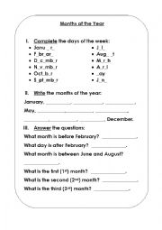 English Worksheet: Months of the Year