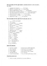 English Worksheet: Pronouns and verb to be worksheet