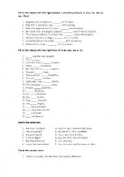 Pronouns and verb to be worksheet