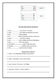 English Worksheet: Present Simple worksheet (3rd person singular)