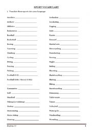 English Worksheet: Sports vocabulary