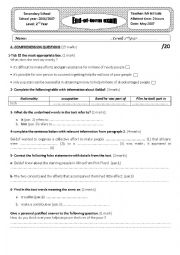 English Worksheet: end-of-term exam n 03/ 2nd year students