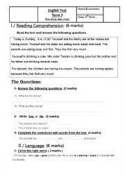 English Worksheet: English Test - Term 3